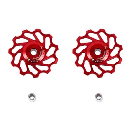 Bicycle Ceramic Pulley, 2 Piece Ceramic Pulley Aluminum Alloy Rear Derailleur Guide Roller Parts MTB Bike Accessories (11T Red)