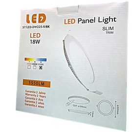Genérico Round LED Downlight Panel 18 W (Eq. 140 W) | 22 cm | 1,550 LM 6500K (Daylight) | Extra Flat Aluminium | Recessed Ceiling | Lifespan 30,000 h and Over 15,000 Ignitions | Driver Included