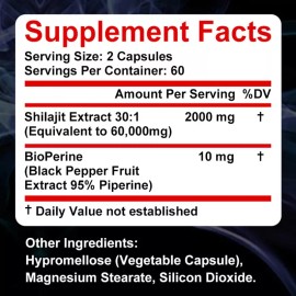 Daitea Pure Shilajit 60,000mg 120Caps Asphaltum Naturally Occurring Fulvic Acid NonGMO