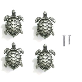 ZTie Set of 4 Sea Turtles Metal Dresser Drawer Cabinet Knobs Pulls Handles Home Bathroom Beach Nautical Coastal Decor (Pewter)
