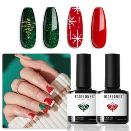 modelones Christmas Gel Nail Polish Set 2 Colors, Winter Sparkle Dark Green Red Glitter Silver Champagne Rose Gold New Year Shades Shopping Gel Polish Kit Fall Soak Off Nail Art Manicure Home Gift
