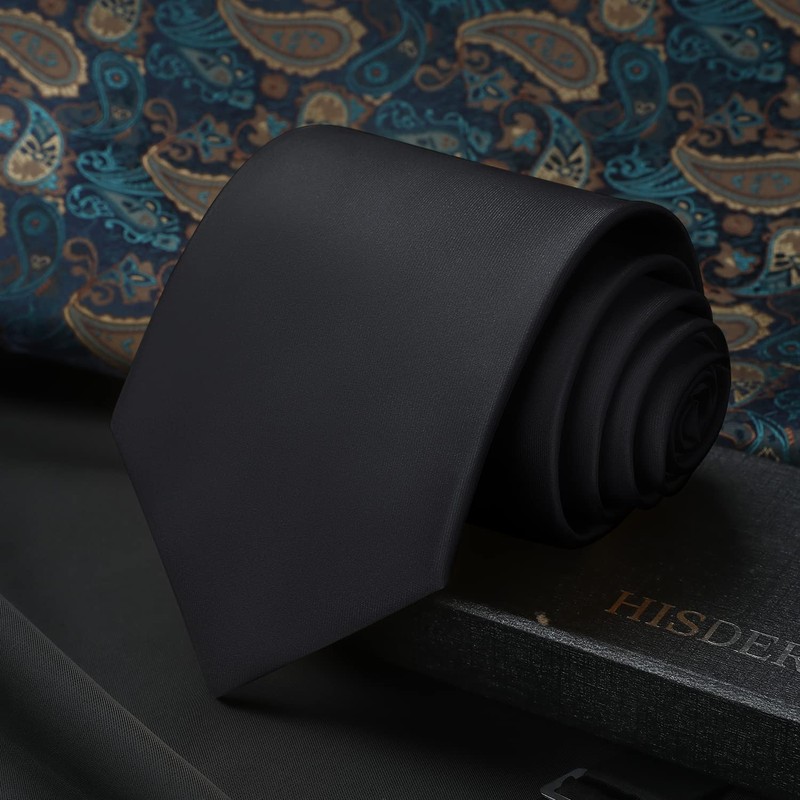HISDERN Black Ties for Men 3.4" Solid Color Wedding Business