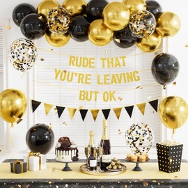 Adeyoo Rude That You're Leaving But OK Banner, Retirement Party Decorations with Black and Gold Balloons Funny Going Away Party Decorations for Men Women Office Coworker Goodbye Farewell Party Decor