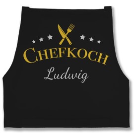 Geschenk mit Namen personalisiert by Shirtracer - Apron - Cooking Apron Men - Chef with Name I Gift Hobby Chefs I Gift Cooking, 1 black