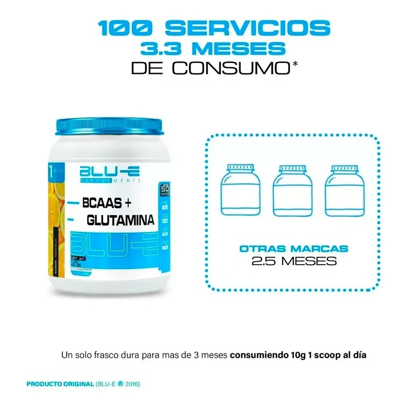 Aminoácidos Bcaas Glutamina Blu-e 1kg Varios Sabores