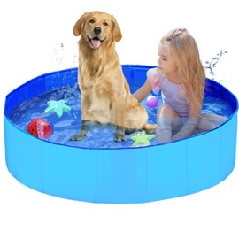 ITidyHome Foldable Pet Dog Kids Swimming Pool(40'' x 12''),Plastic Anti-Slip PVC Bathing Tub Swimming Pool Durable Fiberboard Kiddie Pool Blue