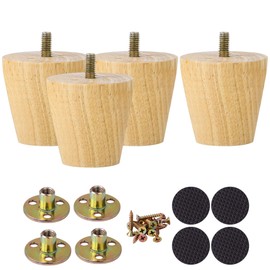 sourcing map Wood Furniture Legs, 2 Inch Sofa Legs Round Solid Wood Couch Legs Wood Color Modern Replacement Feet for Armchair Recliner Coffee Table Dresser Set of 4