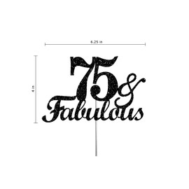 Fabulous & 75 decoraciones para tartas con purpurina negra, ideal para decoración de fiesta de 75 cumpleaños, decoración de alta calidad, brillo resistente de doble cara, palo acrílico. Fabricado en Estados Unidos