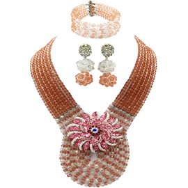 Women 's Fashion abalorio Juego de Fiesta de Boda de Novia Collar de Nigeria África joyería de abalorio de Vidrio