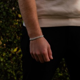 Dustill Stainless Steel Men's Bracelet in Silver, 7 mm Wide, Curb Chain, Heavy Cuban Chain, Length: 16/17/18/19/20/21/22 cm, Stainless Steel, No Gemstone