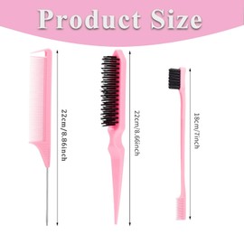 3 Pcs Slick Back Hair Brush, Double Sided Edges Brush, Slick Brush Set, Back Combing Brushes, Teasing Brush, Backcombing Brush, For Women Hair Salon Hair Slicking, Pink