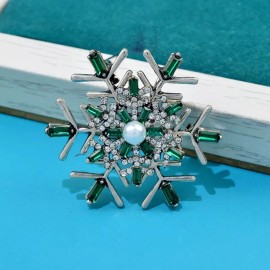 ZARD Christmas Snowflake Pin Brooch Pendant with Pearl Green Crystal Accents