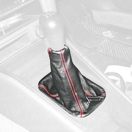 RedlineGoods Shift Boot Compatible with Subaru Legacy 1995-99. Black Leather-Red Thread