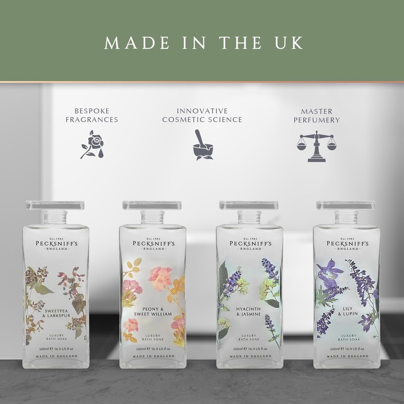 Pecksniff's Peony & Sweet William Bath Soak Decanter | 500ml/16.9