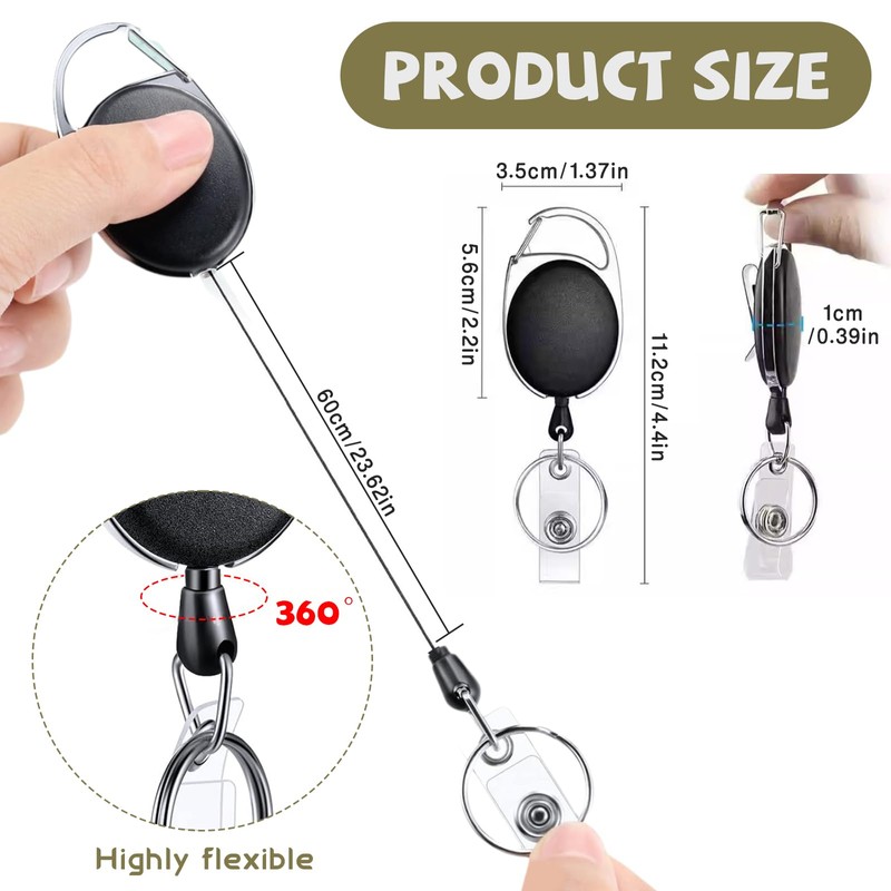 10 Pieces Retractable Badge Holder, with Carabiner Stainless Steel Reel