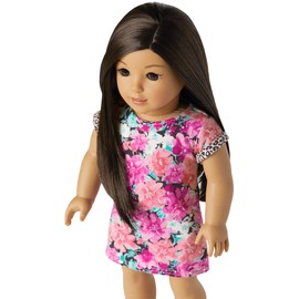 American Girl Truly Me 18-inch Doll #124 with Brown Eyes, Black-Brown Hair, Lt-to-Med Skin, T-shirt Dress, For Ages 6+, Floral