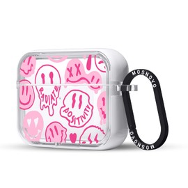 MOSNOVO Case for Airpods Pro & Airpods Pro 2, Protective Clear Case with Shockproof Dual Layer Hard Luxe Metal Ring Designed for Airpods Pro 2 Generation - Pink Dripping Smiles Positivity Radiate Face