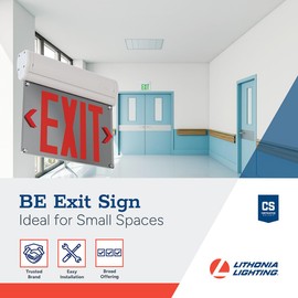 Lithonia Lighting Basics Edge-lit LED Exit Sign with Red Letters, Surface Mount Emergency Exit Only Sign, Ni-Cad Battery Backup (BE W R SM M6)