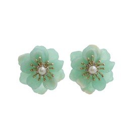 VingTAINE P5200 Earrings, Flowers, Large, Sorbet Color, Accessory, Elegant, Casual, Simple, Gift, Present, Glass