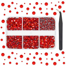 qiipii Siam Red Crystal Resin Rhinestones for Bedazzling Crafting Flatback Resin Gems Stones 2mm-6mm Ruby Red Diamonds Crystals for Nails Face Makeup Tumblers Bottles DIY Crafts Clothes Shoes Phones