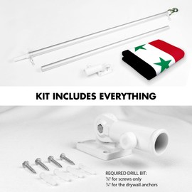 G128 Combo Pack: 6 Ft Aluminum Spinning Flagpole (Silver) & Syria Syrian Flag 3x5 Ft, LiteWeave Pro Series Printed 150D Polyester | Pole with Flag Included