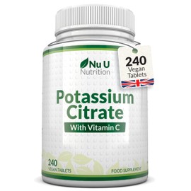 Nu U Nutrition Potassium Supplement High Strength 1550mg & Vitamin C - 240 Vegan Tablets - 4 Month Supply - Potassium Citrate for Natural Electrolytes Support - Made in The UK - Nu U Nutrition