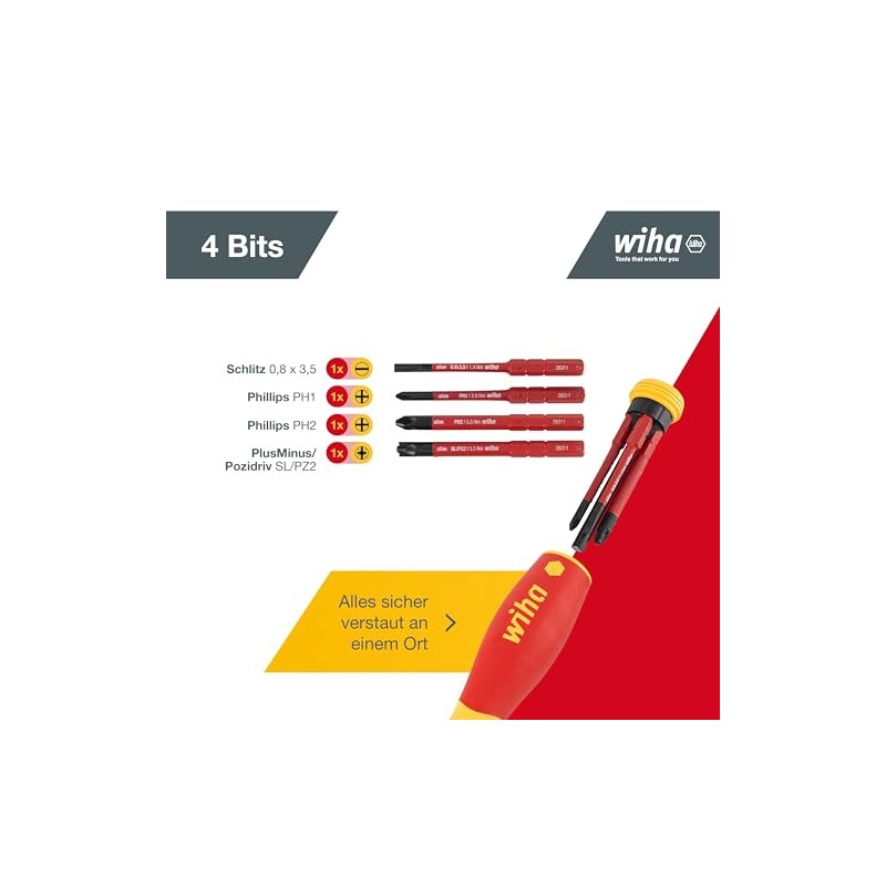 Wiha PocketMax Electric Screwdriver Set Mixed 4 Pieces with Stowable