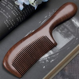 Natural Wooden Hair Comb: Hawthorn & Peach Wood Massage Comb for Anti-Static & Hair Loss Prevention Long Moon-shaped Comb with Wide Teeth 4ea
