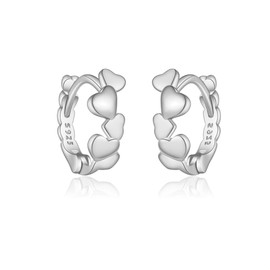 S925 Sterling Silver Love Heart Small Hoop Earrings for Women Minimalist Cartilage Huggie Hoops Earrings Hearts Hinged Earrings Jewelry (Silver)