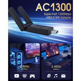 Wireless USB 3.0 WiFi Adapter for Desktop PC, AC 1300Mbps USB WiFi Dual-Band Network Adapter for PC with 2.4G/400Mbps 5G/867Mbps,Dual 5Dbi Antennas, Wireless WiFi Dongle for Windows 11/10/8.1/8/7/XP