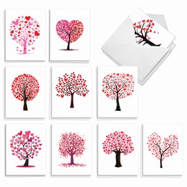 The Best Card Company - 20 Cute Boxed Cards (4 x 5.12 Inch) - Assorted Blank Set (10 Designs, 2 Each) - Love Trees AM3185OCB-B2x10