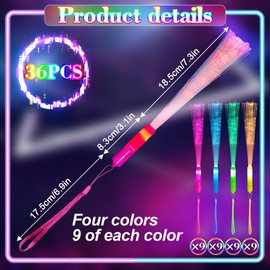 YeahBoom Pack of 36 Fibre Optic LED Light Sticks, Party Accessories, LED Light Duster Set, Light Duster Party Set with Multicoloured Light, Fibreglass Glow Stick for Concerts, Parties, Concerts,