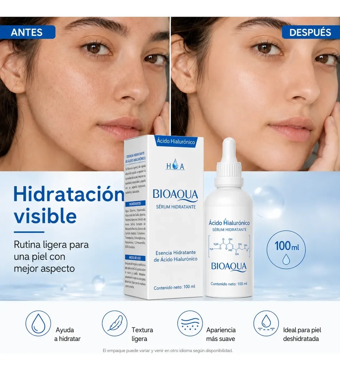 Bioaqua 100 Ml Sérum Ácido Hialurónico Facial Hidratante