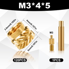 120pcs 3D Printing Brass Nuts, M3x4x5mm Threaded Inserts Heat Set Insert Tip for M3 & 1 Welding Adapter Heat Embedment Nut Printing Accessories Compatible with Weller SP40NUS and T18 Irons