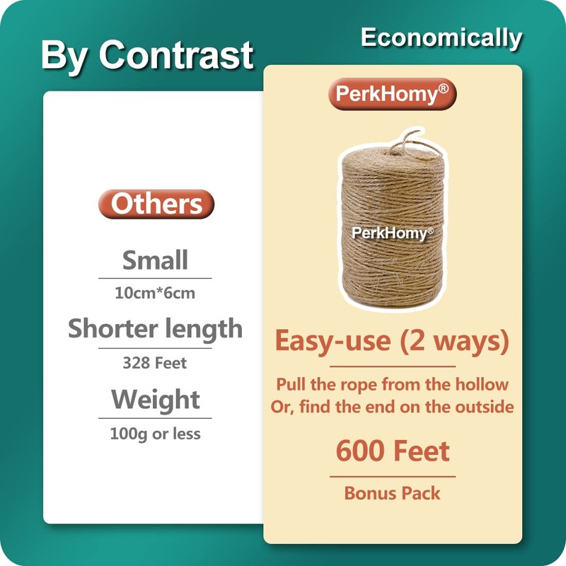 PerkHomy Natural Jute Twine 600 Feet Long Twine String for