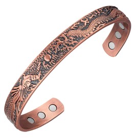 Fashtour Copper Bracelets for Men 99.99% Pure Copper 3500Guass Magnetic 7.5in Vintage Chinese Dragon, Blessing And Peace New Year Father's Day Gift