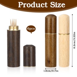 Josojoou 6PCS Portable Wooden Toothpick Holder, Multi-function Mini Toothpick Case for Storing Needles, Toothpicks, Pills, Ear Picks, Cotton Swabs and Other Small Items