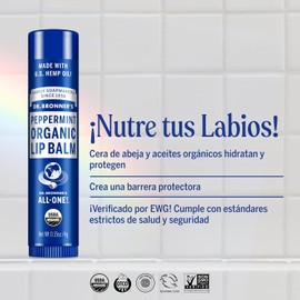 Dr. Bronner's Bálsamo Labial Orgánico Menta, Fórmula Hidratante y Refrescante con Aceites Esenciales, Pack de 6 Unidades