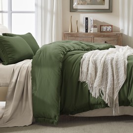 Andency Olive Green Comforter Set California King, 3 Pieces Boho Tassel Lightweight Bedding Comforter Sets, All Season Soft Fluffy Fringe Bed Set (104x96In Comforter & 2 Pillowcases)