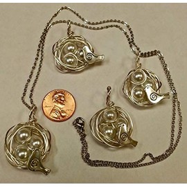 Bird's Nest Pendant with 3 White Pearl Eggs on a 24 inch stainless steel link chain