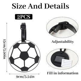 Shimmeroo 2Pcs Soccer Travel Tags for Luggage,PVC Id Tags for Sports & Travel,Cute Soccer Ball Name Label for Luggage Identifiers Backpacks Duffels Men Women Team Players
