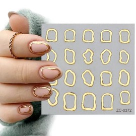 5D Gold Embossed Nail Art Stickers Crystal Soft Glue Irregular Geometric Frames Nail Stickers Sliver Hollow Designs Nail Decals Supplies Self Adhesive Stickers DIY Acrylic Nail Accessories Women Nail Decoration 4 Sheet