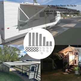 Suitable for RV Canopy arm Replacement kit, 7 pins, 4 bushings, 4 Medium bushings, 4 Small bushings, 10 Fixing snap Rings