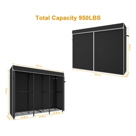 ULIFHOME E14C Heavy Duty Closet Organizer System，Freestanding Clothing Racks for Hanging Clothes，Adjustable Garment Rack 70.1" W × 16.6" D × 76.4" H Hold 960 lbs，Black Rack with Black Dustproof Cover