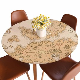 Guxxuil Treasure Map Round Table Cloth Cover Old Paper Pirate Island Compass Sea Adventure Skull Ships Tablecloth for Indoor Outdoor Picnic Party Fit for 40"-44" Round Tables
