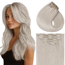 Vivien Real Hair Extensions Clip Blonde Double Weft Clip-In Extensions Real Hair Platinum Blonde Hair Extensions for Women 40 cm 120 g 7 Pieces