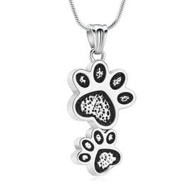 Pet Cremation Jewelry Double Dog Paw Urn Necklace for Ashes Stainless Steel Funeral Keepsake Urn Pendant Ashes Holder Memorial Jewelry