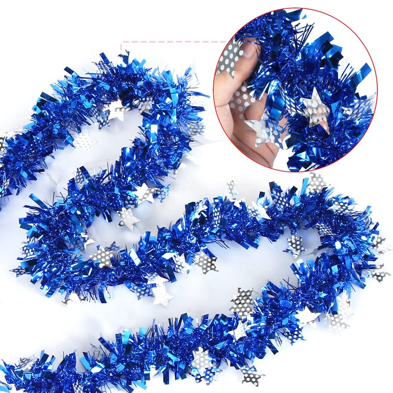 Sprinlot Christmas Garland, Blue, Pack of 4 Tinsel Garlands, Shiny