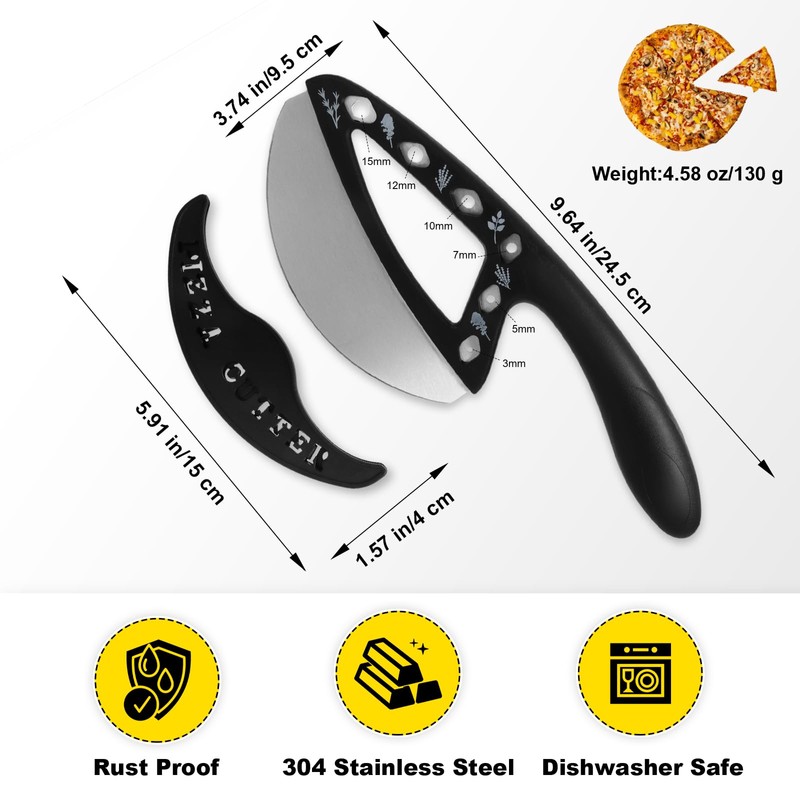 2-in-1 Pizza Cutter Rocker Blade with Herb Stripper Holes, Sharp