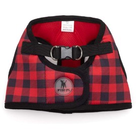 The Worthy Dog Printed Harness Buffalo Plaid Red and Black Plaid Pattern Harness with Padded Mesh Velcro Adjustable, Outdoor, Easy Walk Vest for Dogs, Red/Black Color-Small